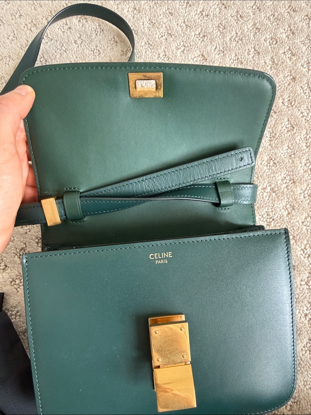 Celine Forest Green Leather Shoulder Bag with Gold Hardware - Picture 2 of 5
